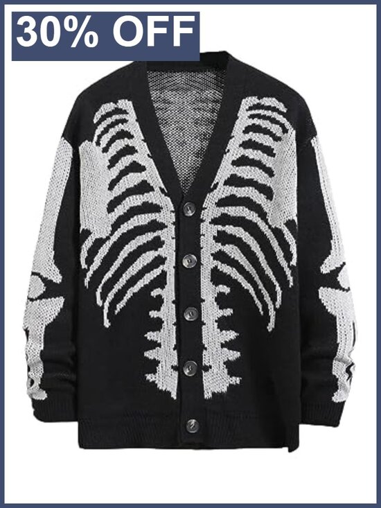 Other - Men's Skeleton Pattern Knitted Cardigan Sweater